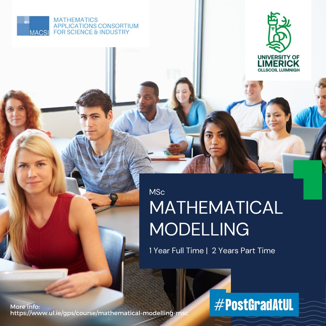 MACSIMaths's tweet image. 📢Our #MSc in #MathematicalModelling is now open for applications. This MSc provides training in techniques of applied maths &amp;amp; focuses on mathematical models of real-world processes to provide you with the skills required for a demanding job market 
Info👉bit.ly/3bNlgHX