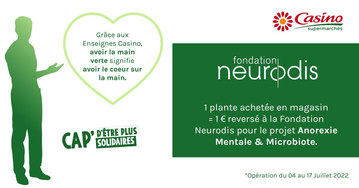 📣 L’OPÉRATION SOLIDAIRE CASINO : C'EST MAINTENANT !

📌 Du 04 au 17 juillet : 1 plante achetée dans les hypermarchés Casino = 1 € reversée à Neurodis pour le projet "anorexie mentale &amp; microbiote" ! 🌸

Rendez-vous en magasin : on vous attend nombreux ! ❤️
#lundimotivation