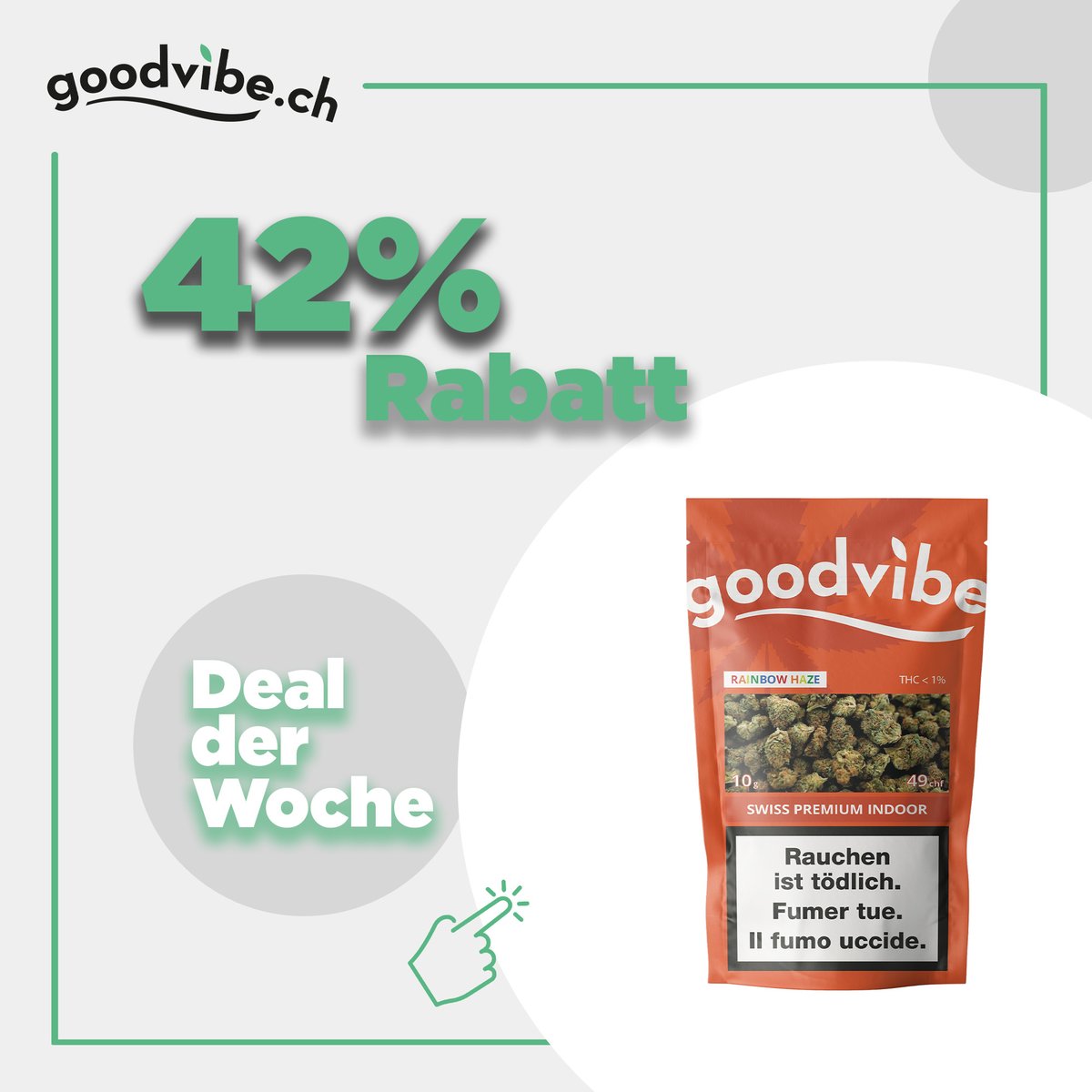 GoodvibeCH's tweet photo. 🔥 fette 42% Rabatt 🔥 Jeden Montag findest du exklusiv hier auf unserem Profil unseren Deal der Woche!

Schnäppchen dieser Woche:

goodvibe ~ Rainbow Haze 
Rabatt-Code: dealoftheweek9

👉 Link in Bio🔝

(Der Rabatt-Code ist bis Sonntagabend 23:59 Uhr gültig.) 

💚  ... https://t.co/4AszKq7Vnc