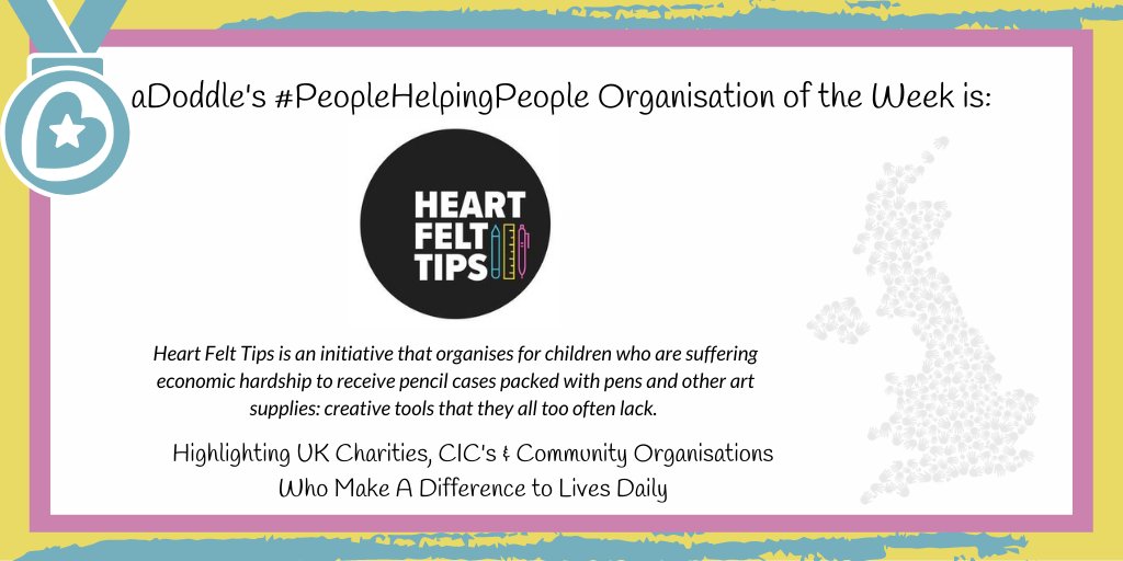 aDoddle_UK's tweet photo. This week's #FPoW @Heart_Felt_Tips organises for less fortunate children to receive pencil cases with creative tools they often lack. 

They enable children to help less fortunate children, empowering both for their future lives.

See: https://t.co/jqUShKwWQY

#ChildrensArtWeek https://t.co/3AJT8hYs9g