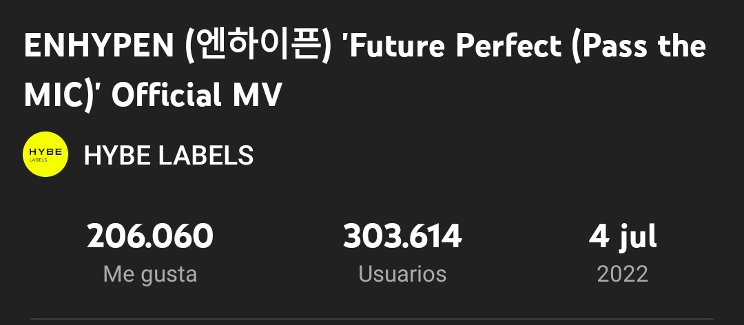 ENHYPEN_SPAIN's tweet photo. ¡Más de 300 mil personas han visto el estreno de Future Perfect en directo!

FUTURE PERFECT OUT NOW
#ManifestoDay1_OutNow #MANIFESTO_DAY1 #FuturePerfect
#엔하이픈 #ENHYPEN https://t.co/yHKN4HShA4