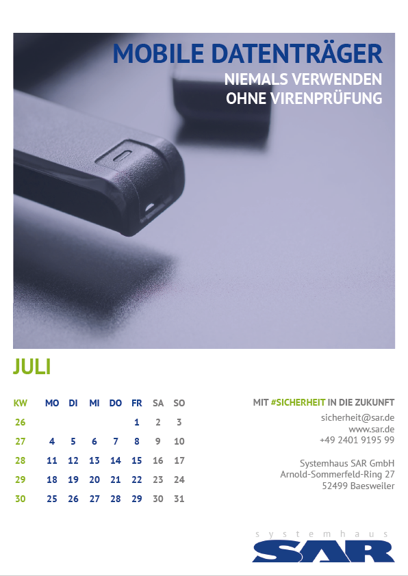 dirkengelbrecht's tweet photo. Awareness- #ThemadesMonats: Mobile Datenträger

👉 niemals verwenden ohne vorherige Virenprüfung
👉 Verschlüsselung der Daten auf dem Datenträger
👉 nicht an Dritte weitergeben

 #AwarenessKalender #Juli #Informationssicherheit #ISMS #MitSicherheitindieZukunft #SARschütztWerte https://t.co/EKipNoDJ9r