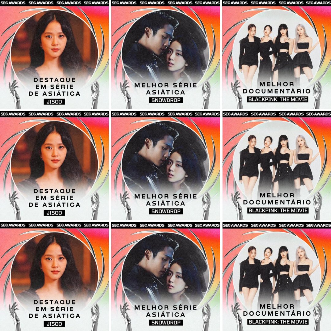 Congratulations JISOO for these three awards! 

#JISOO - Outstanding Asian Series
#Snowdrop - Best Asian Series 
#BLACKPINK The Movie - Best Documentary

#SECAwardsDay @secawards