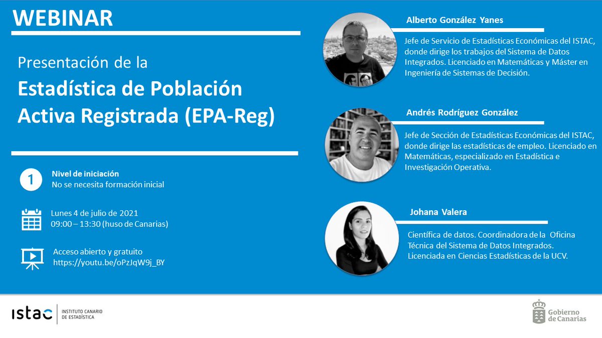 Te esperamos hoy a las 9:00 (horario de Canarias) en la presentación de la Estadística de Población Activa Registrada (EPA-Reg).