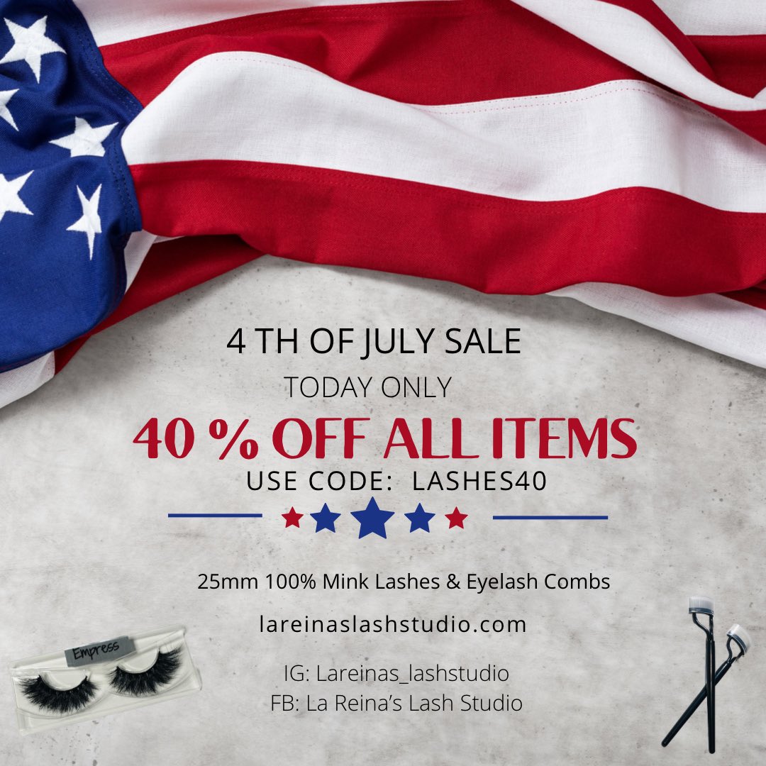 ItsMeee_Janee's tweet photo. HAPPY FOURTH OF JULY ‼️🇺🇸
ISSA SALE 🗣 40% OFF ENTIRE SITE TODAY ONLY! 25mm 100% Mink Lashes and Eyelash Combs! visit https://t.co/1lgMBu0Tc8 to get yours NOW! The lashes are soft, fluffy and BEAUTIFUL! The Eyelash Combs can be used for natural lashes as well as extensions! Shop! https://t.co/d4CWLP6xsC
