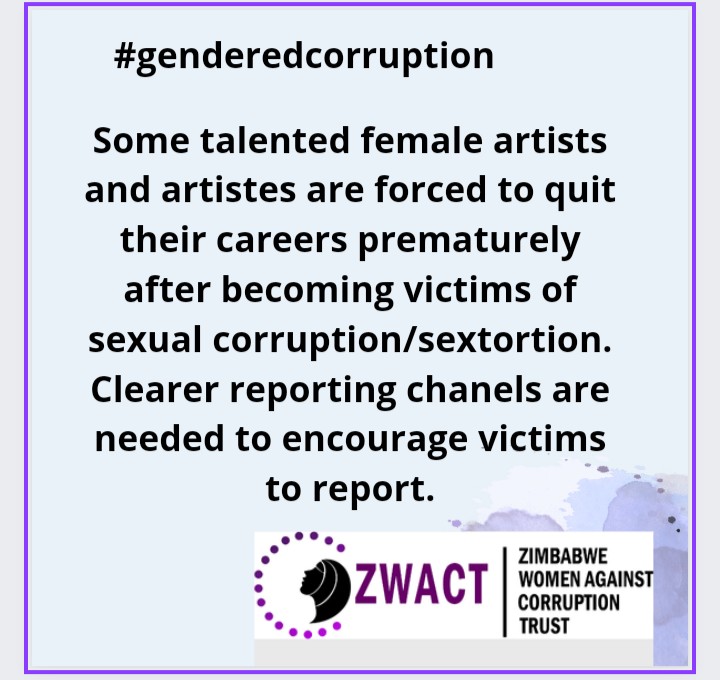 WmensProsperity's tweet photo. Women in arts sector can be targets of #sexualcorruption as they are forced to exchange sex for opportunities. We are calling for clear and safer reporting mechanisms to save women from sexual exploitation.
#notosextortion
@GenderZimbabwe
@ZACConline
@WCOZIMBABWE
@NLinZimbabwe https://t.co/AnT0DbNCyQ