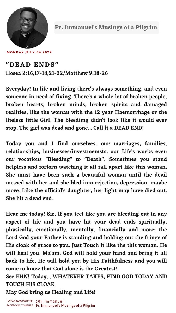 fr_immanuel's tweet photo. Dead Ends... Whatever it takes Find God and Touch His Cloak! https://t.co/qNlIxQbwM9