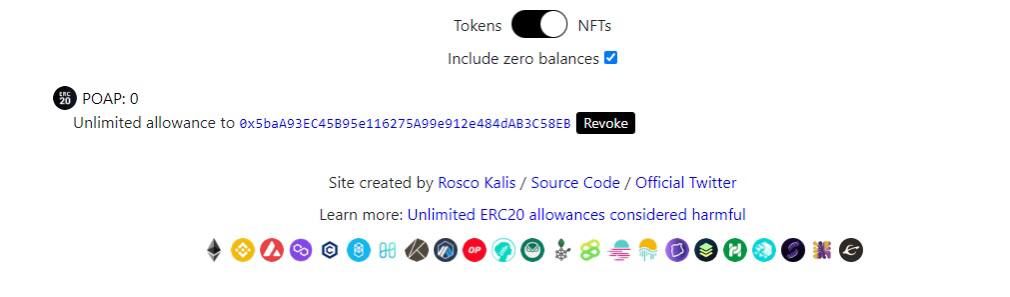 epor.io 的合約似乎有 BUG，我3年多收集的 POAP 全沒了 —— 第一次中槍，雖然真的沒幾個值錢的，但一些比較私人紀念的 POAP 都被偷沒了，挺心疼的。用過的朋友請檢查一下，通過 revoke.cash 取消圖 2 的合約授權：
