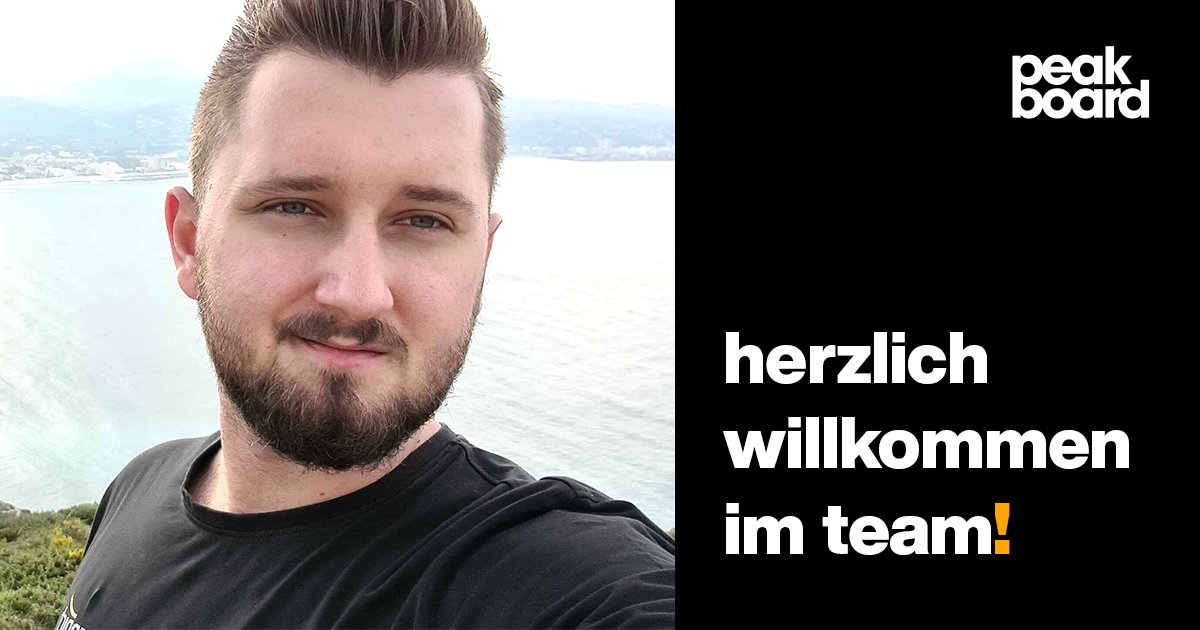 Peakboard (@pkbrd) on Twitter photo Applaus für Autoliebhaber, American-Football-Fan und Neuzugang im #Team: Moritz! 💯
Seit dem 1. Juni unterstützt er Matthias im #Peakboard Service Team als #Software #Consultant. 
Schön, dich bei uns in der Peakboard Familie zu haben, Moritz! 🙌
#softwareconsultant #teammember Applaus für Autoliebhaber, American-Football-Fan und Neuzugang im #Team: Moritz! 💯
Seit dem 1. Juni unterstützt er Matthias im #Peakboard Service Team als #Software #Consultant. 
Schön, dich bei uns in der Peakboard Familie zu haben, Moritz! 🙌
#softwareconsultant #teammember
