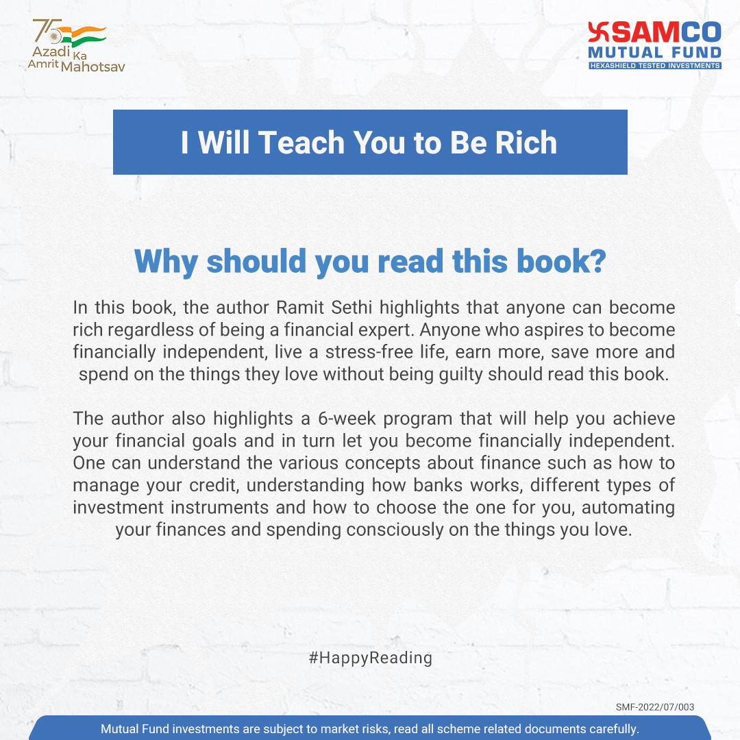 In I Will Teach You To Be Rich, the author Ramit Sethi highlights a 6-week program that will help you achieve your financial goals and in turn let you become financially independent. 

 #Bookoftheweek #RamitSethi #IWillTeachYouToBeRich