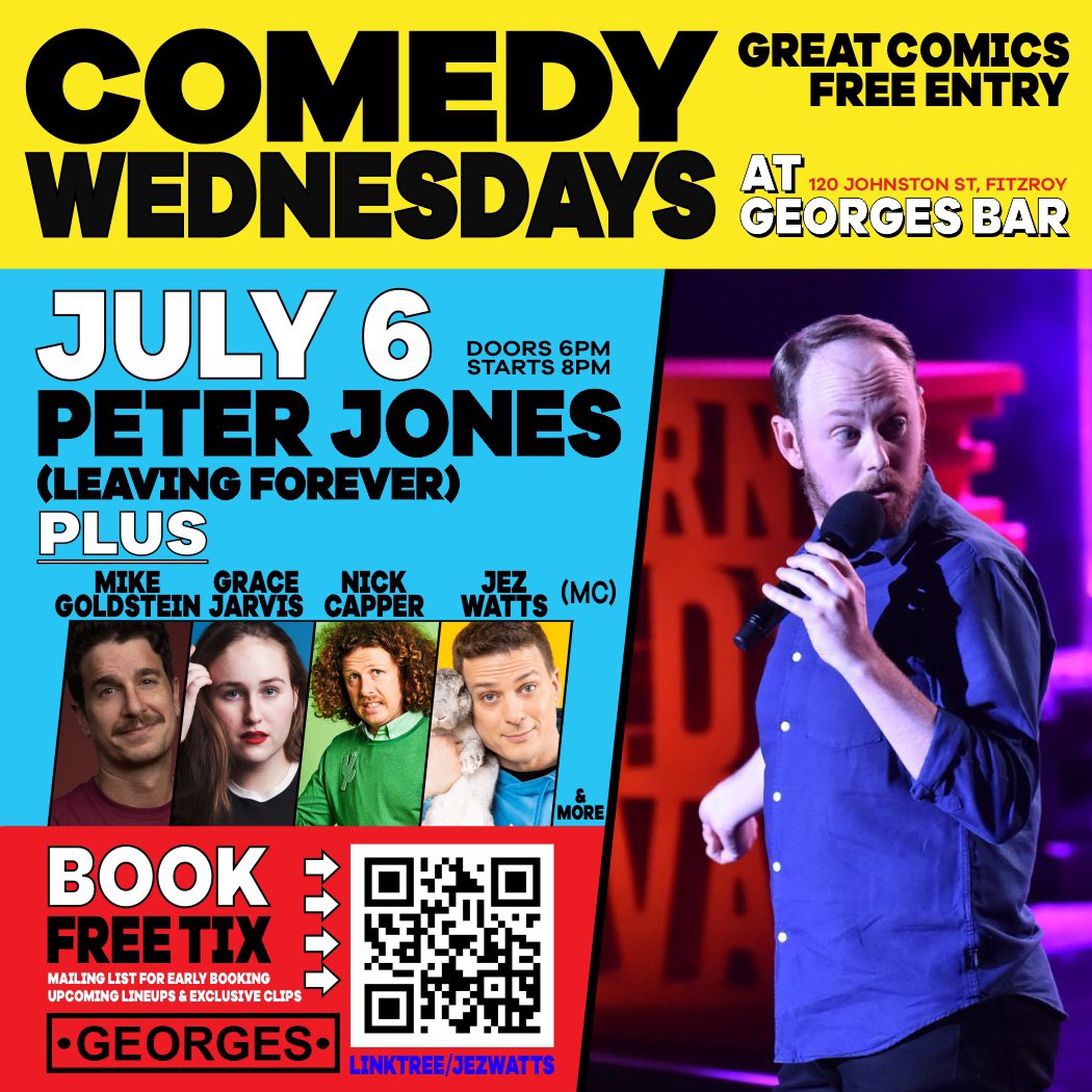 ComedyWedGeorge's tweet photo. Literally the best lineup we’ve ever had this Wednesday? Pete’s moving away forever come see him crush this before he goes. https://t.co/l5LCYZAWkj