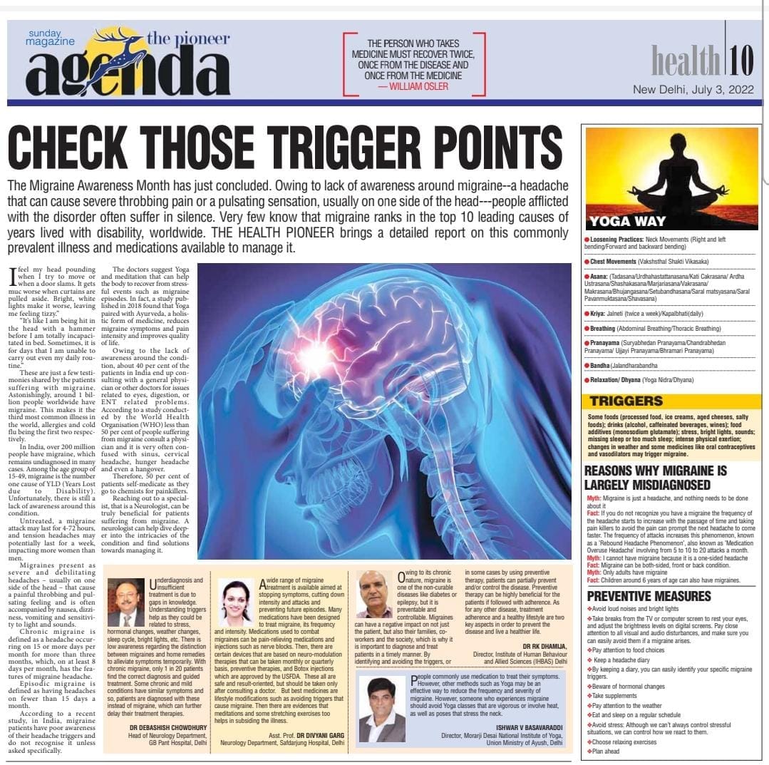#GoodRead | In India, over 200 million people have migraine, which remains undiagnosed in many cases. Dr Ishwar V Basavaraddi, @DMdniy shared his views on potential benefits of Yoga for migraine, including some tips to keep in mind before starting the practice.