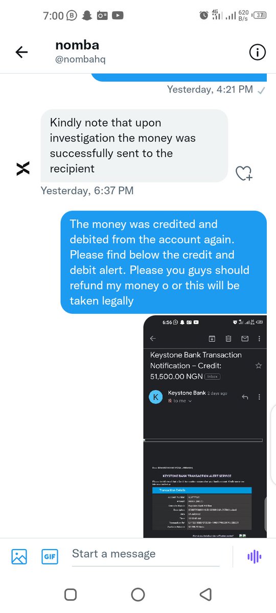 MJefosa's tweet photo. @nombahq Nomba is trying to scammed me of my N51,500. I sent money to my account from my wallet. The account was credited and debited after like 5 mins. And customer care is telling me the account has been credited. Please you guys should refund my money or we will take this legally https://t.co/UOHvdt7eQi