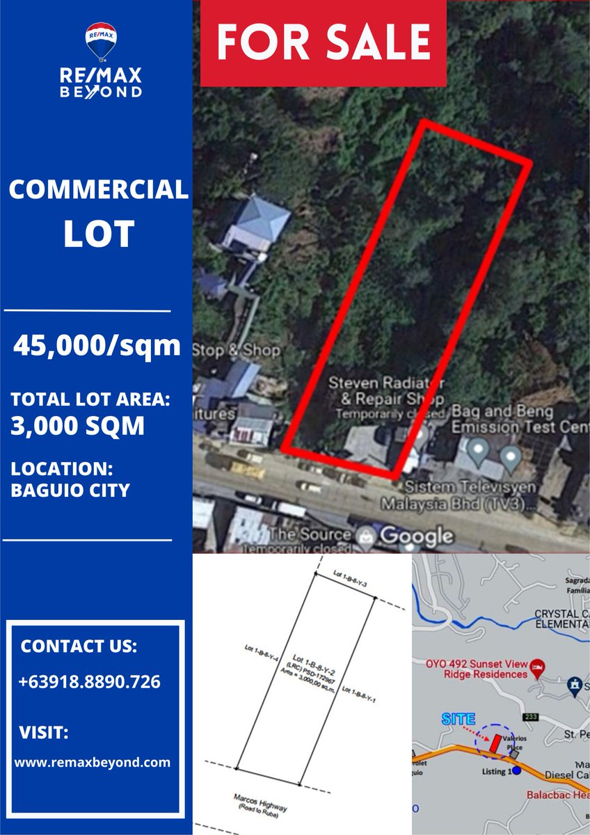 remaxbeyondphil's tweet photo. Commercial Lot for Sale in Baguio City
Total Lot Area: 3,000 sq.m.
Location: Lot 1-B-8-Y-2 along Marcos Highway, Brgy. Sto Tomas Proper, Baguio City, Benguet
Price: 45,000/sq.m. https://t.co/uVBULprklT