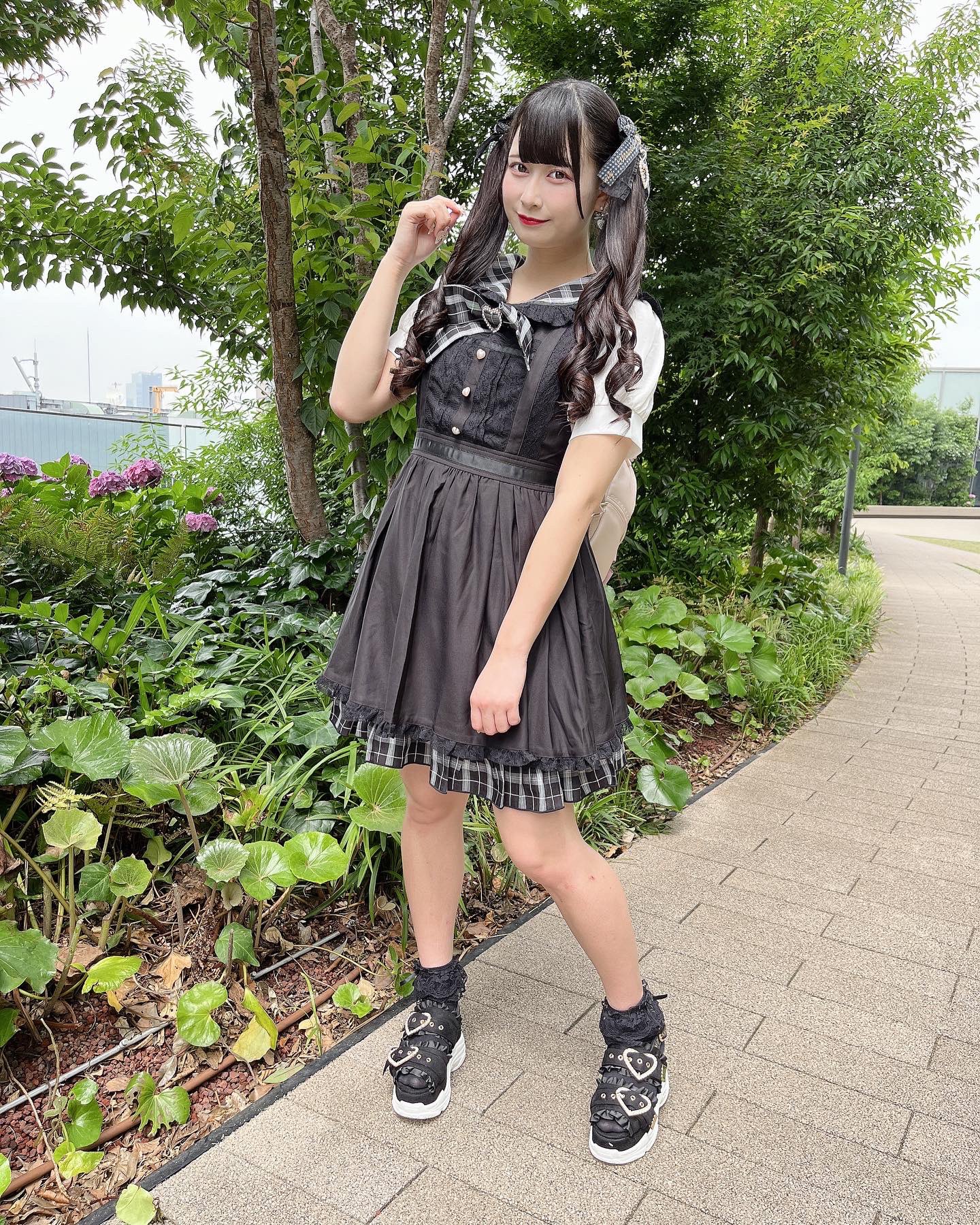 LIZLISA ハウンドトゥースエプロンワンピース ブラック リズリサ ハウンドトゥースエプロンワンピース LIZLISAリズリサ