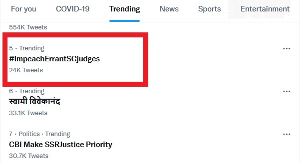 NSO365's tweet photo. भारत में टॉप 5 में ट्रेंड कर रहा  #ImpeachErrantSCjudges https://t.co/7tt2h6O2TF