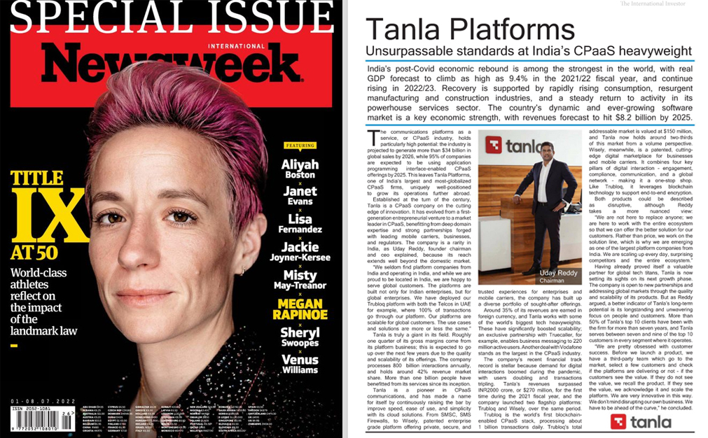 We are delighted to share that Tanla Platforms got featured in the International Newsweek Special Issue. Read the full report on Our Unsurpassable standards as India's CPaaS heavyweight here: bit.ly/3y9l4Ky