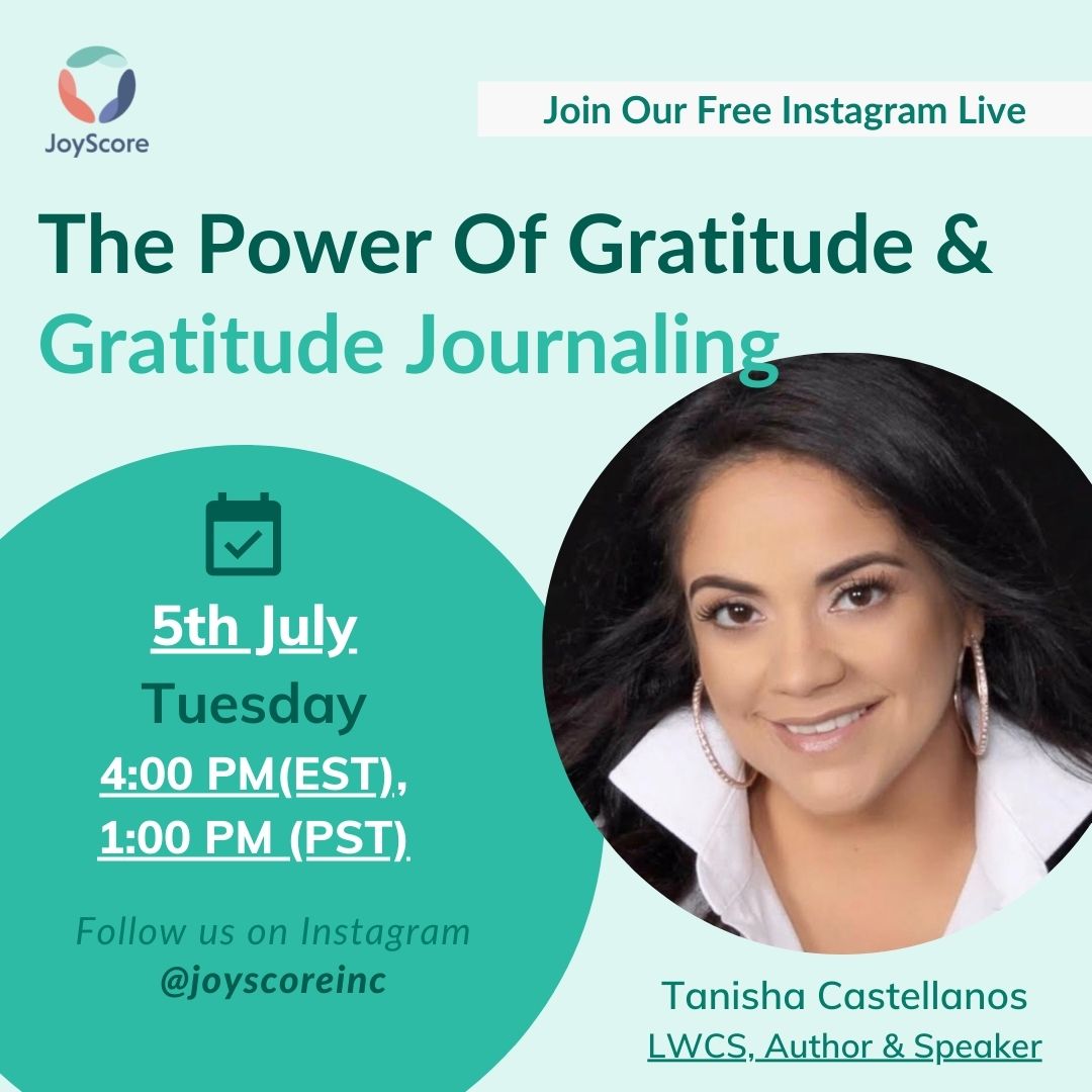 JoyScoreInc's tweet image. Understand how gratitude and gratitude journaling can help you change your outlook improving your mental health. Join our expert on 5th July, 1:00 PM(PST). bit.ly/3zSBedV

#instagramlive #instagood #expertalks #live #joyscorelive #gratitudelist #gratitudejournal