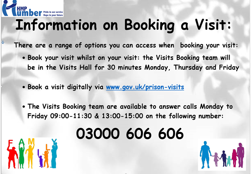 HMP_Humber's tweet photo. @HMP_Humber - Visits Booking Information
If you require this information in an alternative format please contact the Visits Booking Team. https://t.co/JNbVWr8qWR