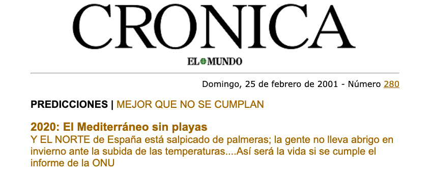JoshAlexAI's tweet photo. Cada vez que veo las fotos de las playas españolas abarrotadas me viene a la cabeza este informe de El Mundo en el año 2001, que pronosticaba que para estas fechas no tendríamos playas en el Mediterráneo

Las predicciones no se han cumplido, pero no han oído hablar de Popper. https://t.co/f15pYsLaIt
