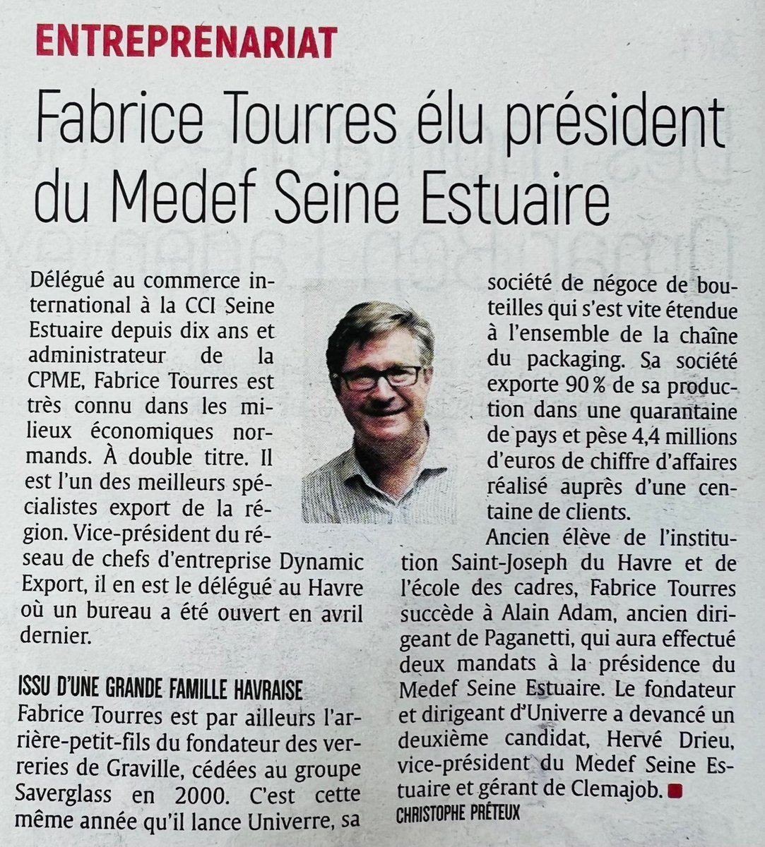Bienvenue et félicitations à Fabrice Tourres qui a repris la Présidence du Medef Seine Estuaire !