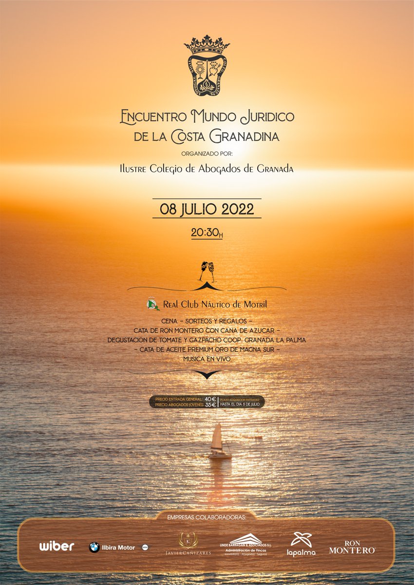 IcagrTwit's tweet photo. 📢 Últimos días para adquirir tu entrada para el Encuentro del Mundo Jurídico en la Costa Granadina que va a tener el lugar este viernes. ➡️ Puedes conseguirlas en la sede de la Delegación de Motril o en la de Santa Ana de Granada hasta mañana. https://t.co/9pmmNBZKW4