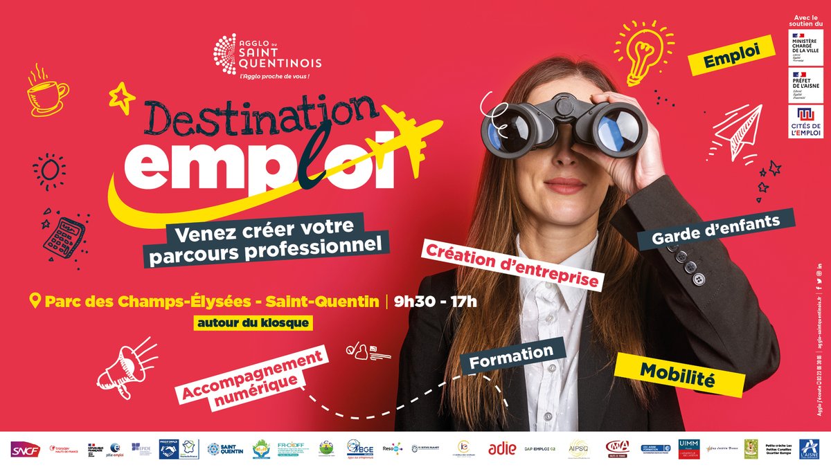 La Cité de l’emploi de Saint-Quentin vous invite le 8/07 de 9h30 à 17h à venir créer votre parcours professionnel lors de l’évènement « Destination Emploi » au parc des Champs-Élysées De nombreux stands sur l’#emploi et la #formation vous attendent https://t.co/k0MN18mzWT
