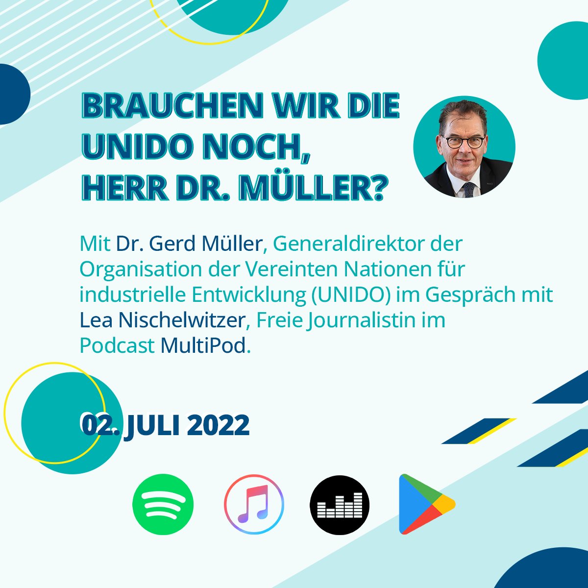 In der #MultiPod-Folge analysiert Dr. Gerd Müller v. <a href="/UNIDO/">UNIDO</a>, dass die Lösungen da sind, aber der politische Wille oft fehle. Die Ernährung der Weltbevölkerung, der #Klimaschutz u. Afrika als Zukunftskontinent müssten nun angegangen werden.
🎧 Zum #Podcast: open.spotify.com/episode/3k8N0i…