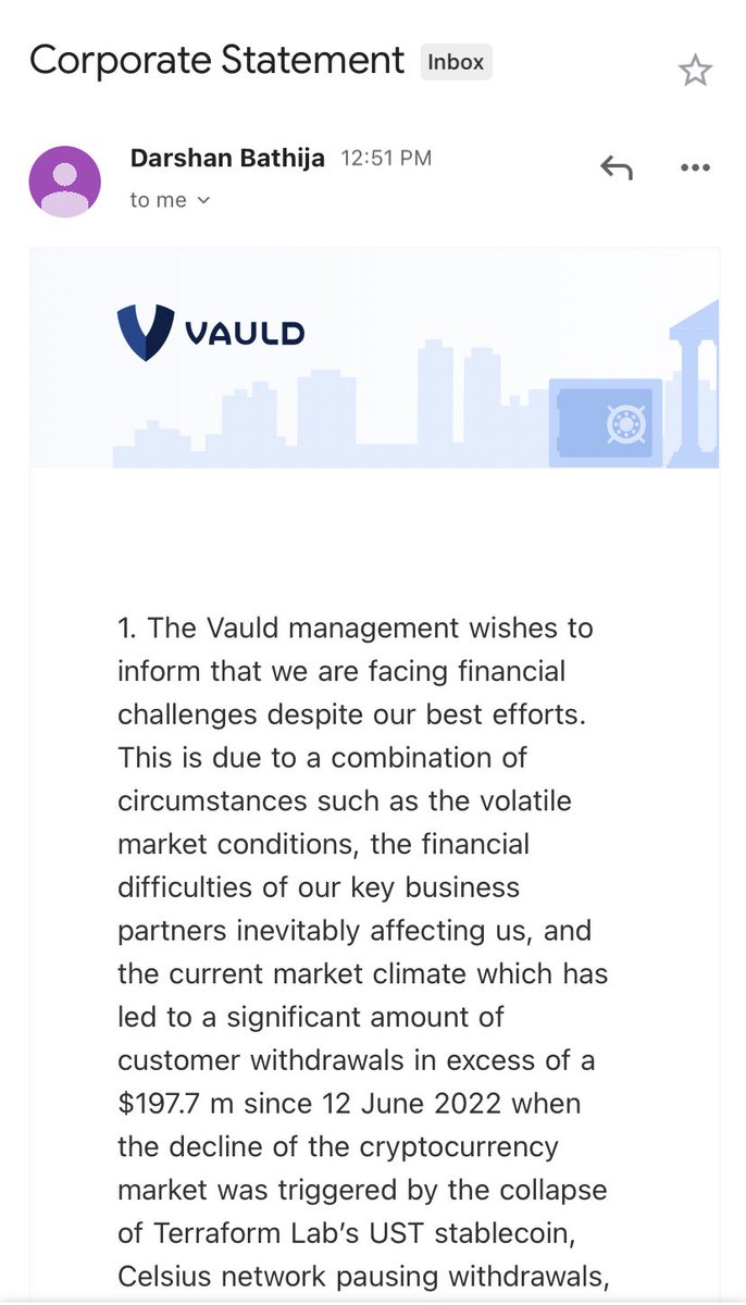 Chahalvermaa's tweet image. This is honestly really sad, I hope the restructuring goes as planned and all users get their funds back.
@VauldOfficial was one of the few exchanges I really liked and used.
Let’s see if it all goes well.