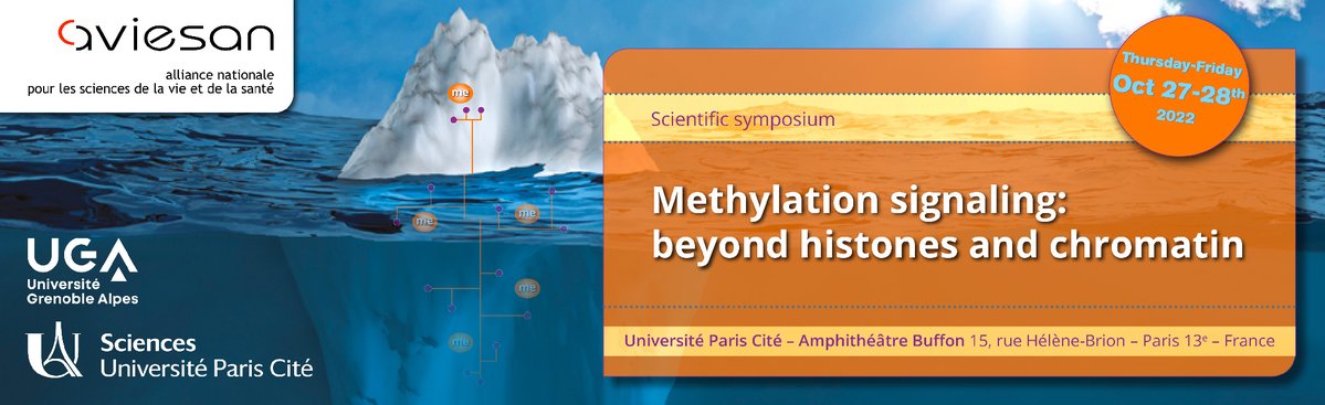 (1) Proud to organize with J. Weitzman and S. Medjkane a symposium entitled "Methylation signaling beyond histones and chromatin"! It will be held in Paris on the 27th and 28th of October 2022. Registration is free but compulsory. More info here: methylation2022.sciencesconf.org