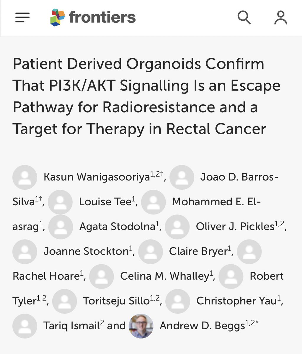 adbeggs's tweet image. We’ve just published a new paper in @FrontOncology arising from work from my previous @CRUKresearch funded ACSF award? 
Headline finding: dual PI3K/AKT inhibitors significantly radiosensitise both irradiated and tx naive PDO models of rectal cancer (1/n)

frontiersin.org/articles/10.33…