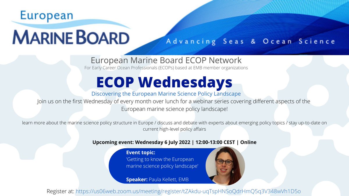 Last few days to register for our Ambassadors' new #ECOPWednesdays event series which will dig into the #European #marine #science #policy landscape during online events on the first Wednesday of every month! First edition this Wed. (6 July), more at: marineboard.eu/launching-ecop…