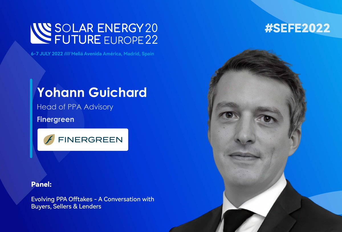 🔊 Yohann Guichard, our Managing Partner for #PPA Advisory, will participate this week in two key renewable energy events in Madrid, Spain:

▪️ July, 6: Wind Asset Management Europe windassetmanagement.com
▪️ July, 7: Solar Energy Future Europe 2022
europe.solarenergy-future.com