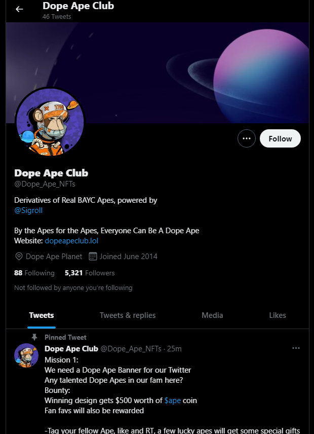 Dope Ape Club DAO tweet media