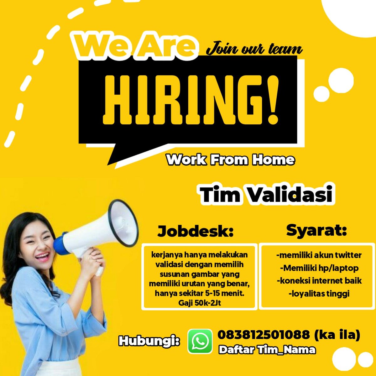 EniwN's tweet photo. GRATIS
Job Freelance

✨ We are Hiring Tim Validasi✨
kerjanya hanya melakukan validasi puzzle bergambar selama 5-15 menit saja, dibayar 50k-2 Jt

📍syarat:
-memiliki akun twitter
-mimiliki hp/pc
-koneksi internet baik
-loyalitas tinggi https://t.co/qEmaW1kyTR