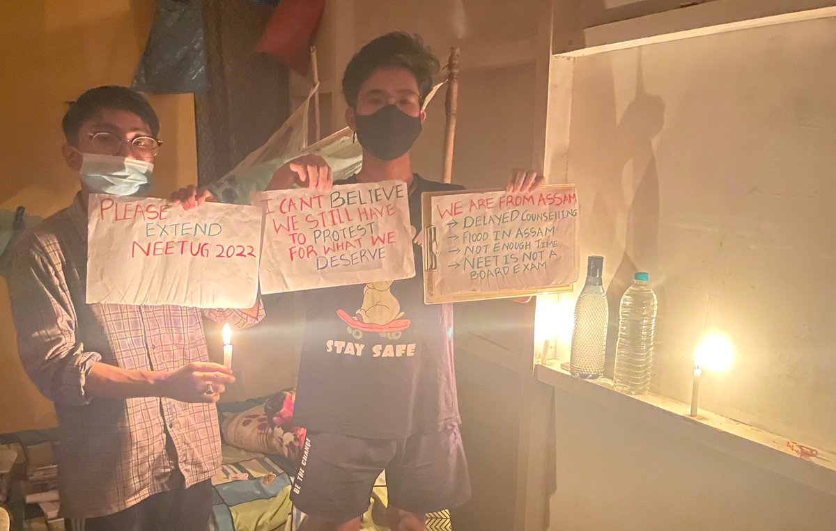 AIJNSA_official's tweet photo. #NEETUG2022 over 30,000 #NEETUG students of #Assam hit with #Assamflood22 getting tough to feed themselves, they have raised a request to 
#CandleMarchForNEETUG
#NEETUGChaloMODIJIAwas
to extend the #neetug2022 till September. So that they can get time to prepare. https://t.co/9E6gr2jluo