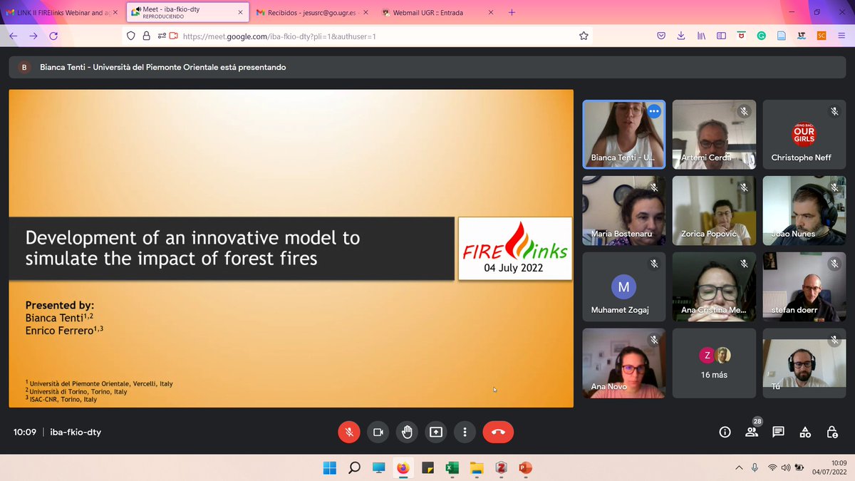 COST_FIRElinks's tweet photo. Starting our II Webinar of FIRElinks! We begin with Bianca Tenti and Enrico Ferrero with "Development of an innovative model to simulate the impact of forest fire" @artemi_cerda @geo_jrc @COST_Academy @COSTprogramme https://t.co/Z6Nkqg6hSh