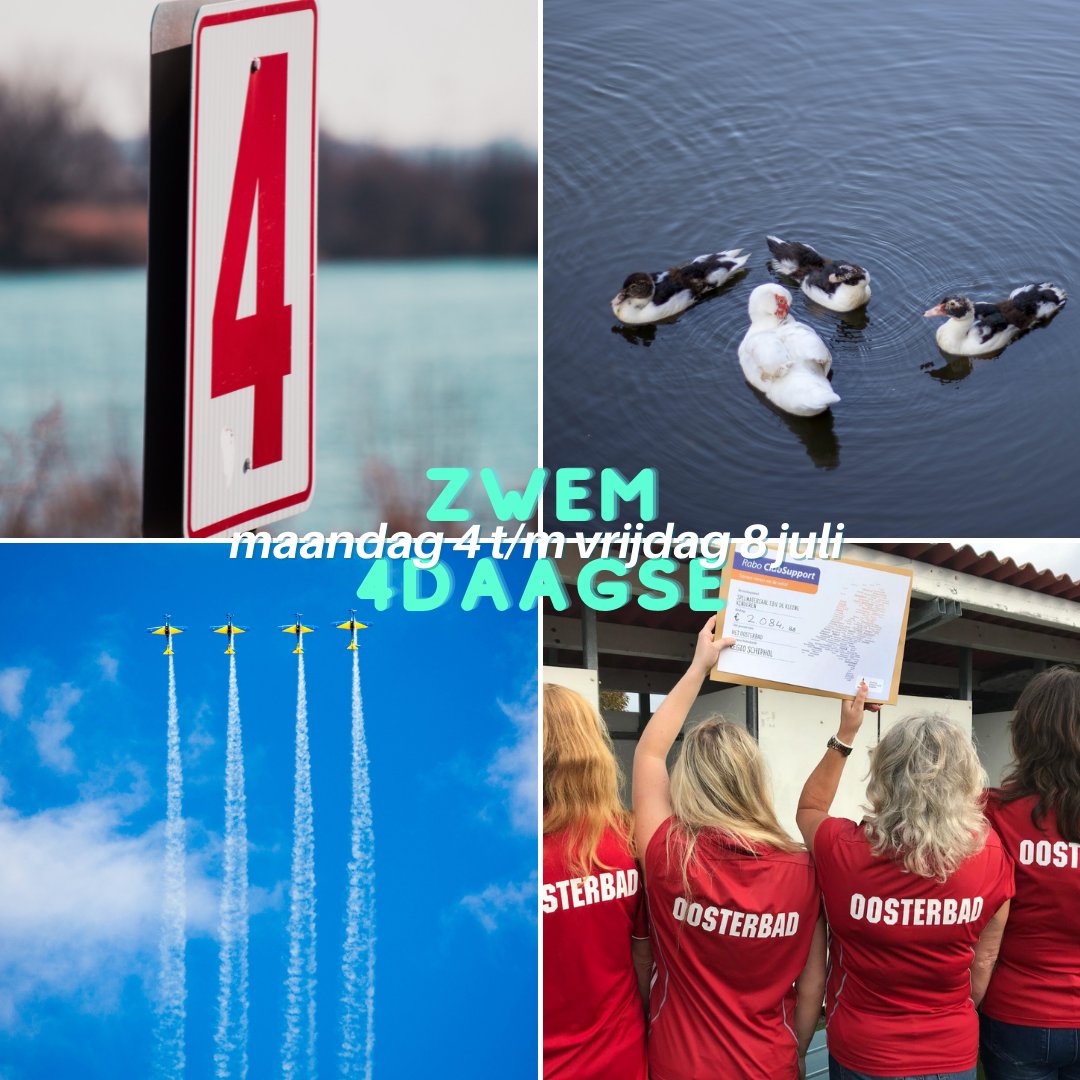 Vanavond, 4 juli, start de Zwem4daagse! T/m vrijdagavond kun je je banen trekken in het natuurzuivere water aan de Mr Jac Takkade 1. Je beloning: een heuse medaille. Op di-, wo- en donderdagavond traditionele extra's (boegsprietlopen, plankhangen, hoogste bommetje).
#aalsmeeroost
