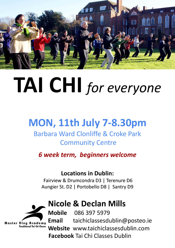 BarbaraWardCtr's tweet photo. Join us on Monday 11th of July for Tai Chi -  6 week term for beginners.  Free parking.  Meet new people and have fun!  Please e mail   taichiclassesdublin@posteo.ie for more information!
#thichi #drumcondra #meditation #eveningclasses https://t.co/8fzIE7kFzN