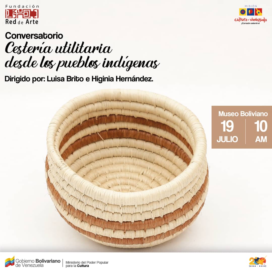#Atención || Este #19Jul te invitamos al conversatorio de "Cestería utilitaria desde los pueblos indígenas", dirigido por las artesanas Luisa Brito e Higinia Hernández. Te esperamos a las 10:00 am en el @MBoliviano2021

<a href="/NicolasMaduro/">Nicolás Maduro</a>
<a href="/minculturave/">Ministerio del Poder Popular para la Cultura</a>

#NoPodránConVenezuela