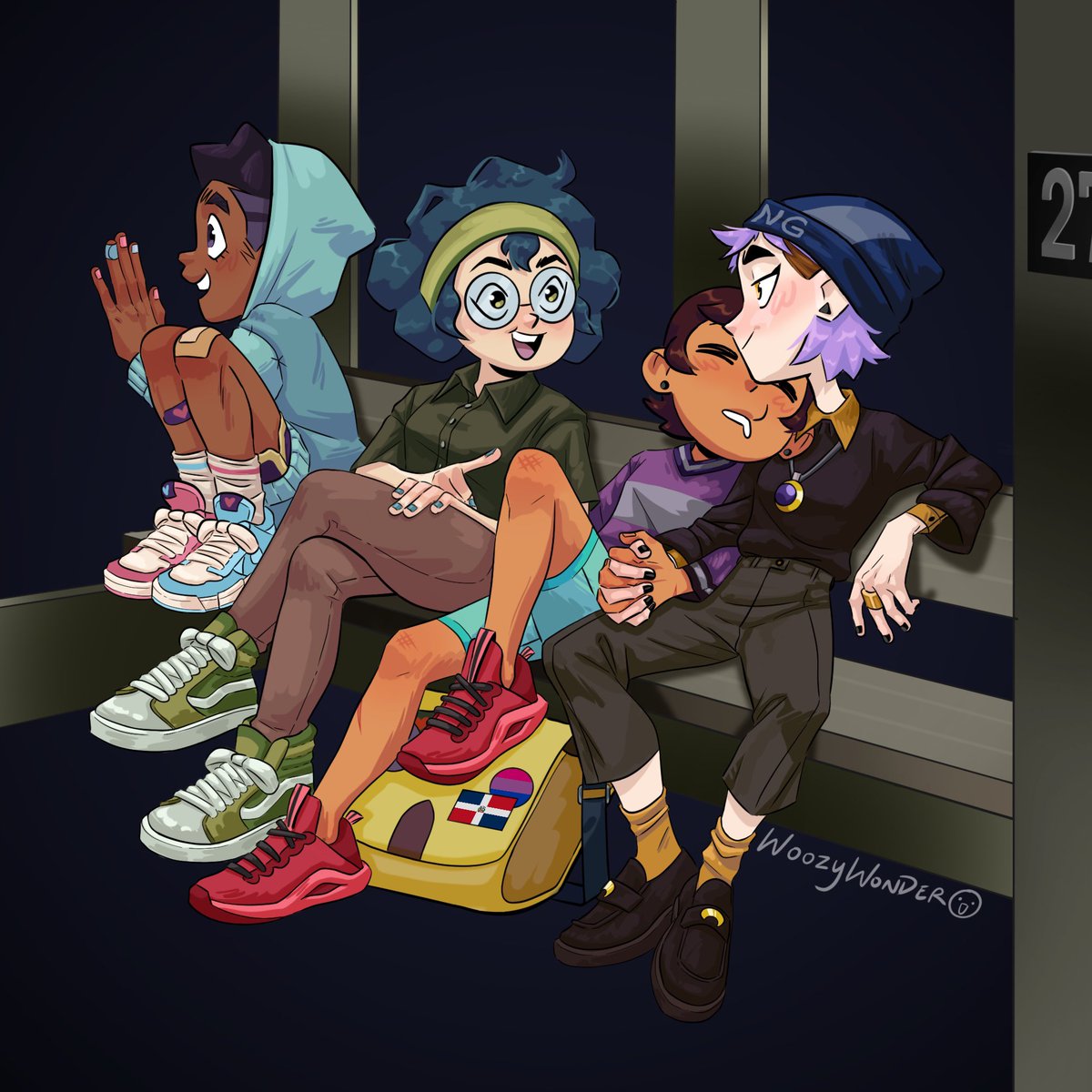 Old drawing of the kiddos at a human bus stop that’s a bit sadder now after the finale #TOH #TheOwlHouse #lumity