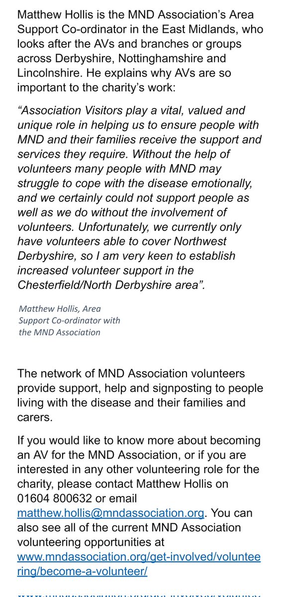 Can you make the difference for those facing the daily challenge of living with MND in Chesterfield/ North Derbyshire?