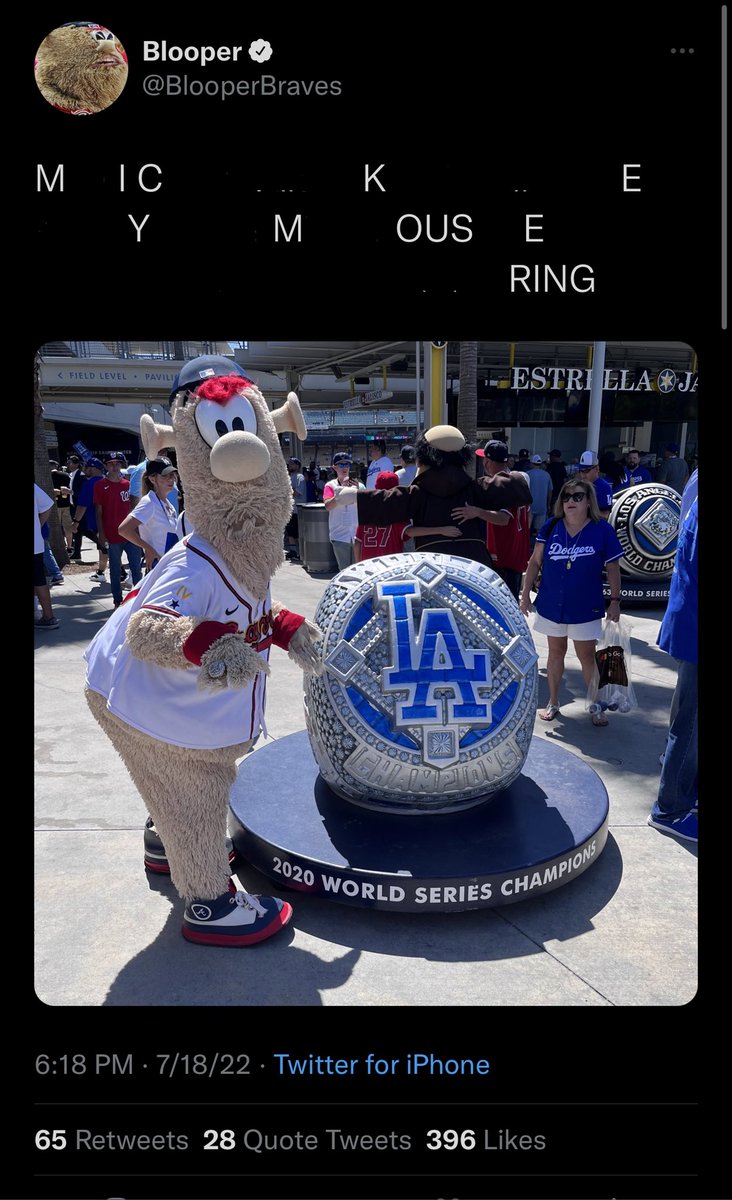 fakemlbbowman's tweet photo. @BlooperBraves Damn Blooper out in LA causing a ruckus https://t.co/WbUqRPP40p