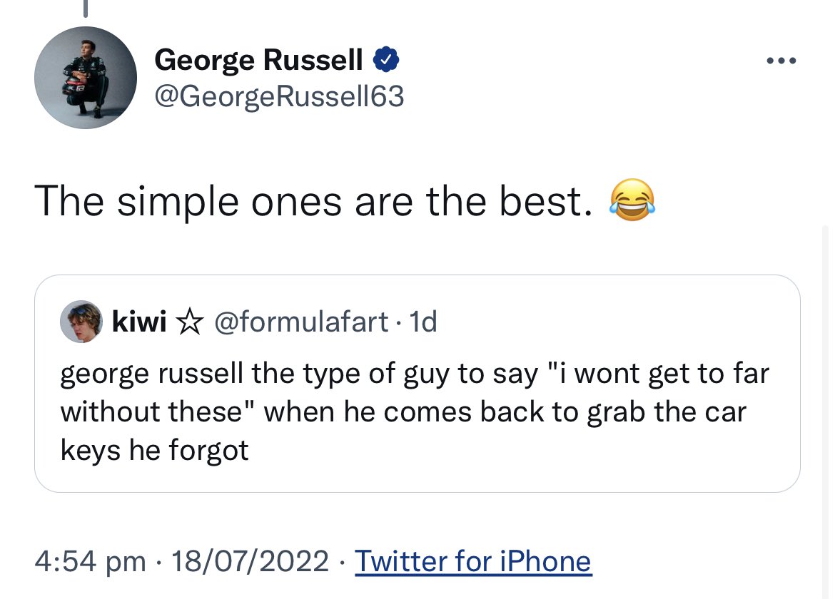 the reactions are better than i expected, thanks king <a href="/GeorgeRussell63/">George Russell</a>