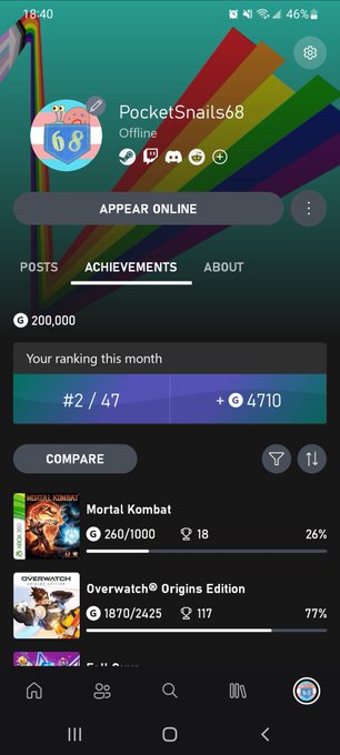 Managed to break 200k gamerscore last night! To think it took me nine years to get 100k, and I doubled