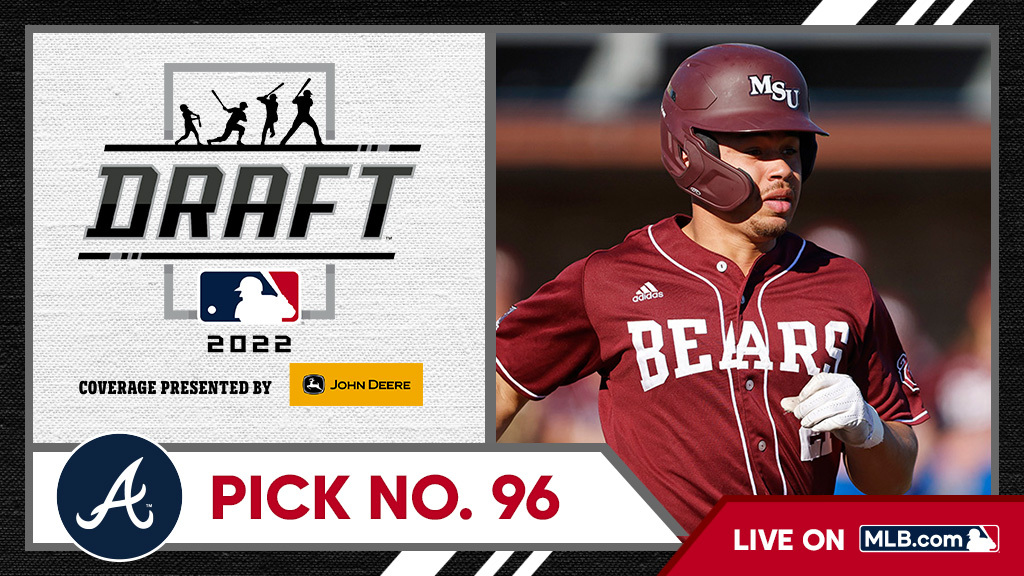With the 96th pick, the @Braves select @MSUBearBaseball catcher Drake Baldwin, No. 137 on the Top 250 Draft Prospects list. Watch live: atmlb.com/3Ohkb8H