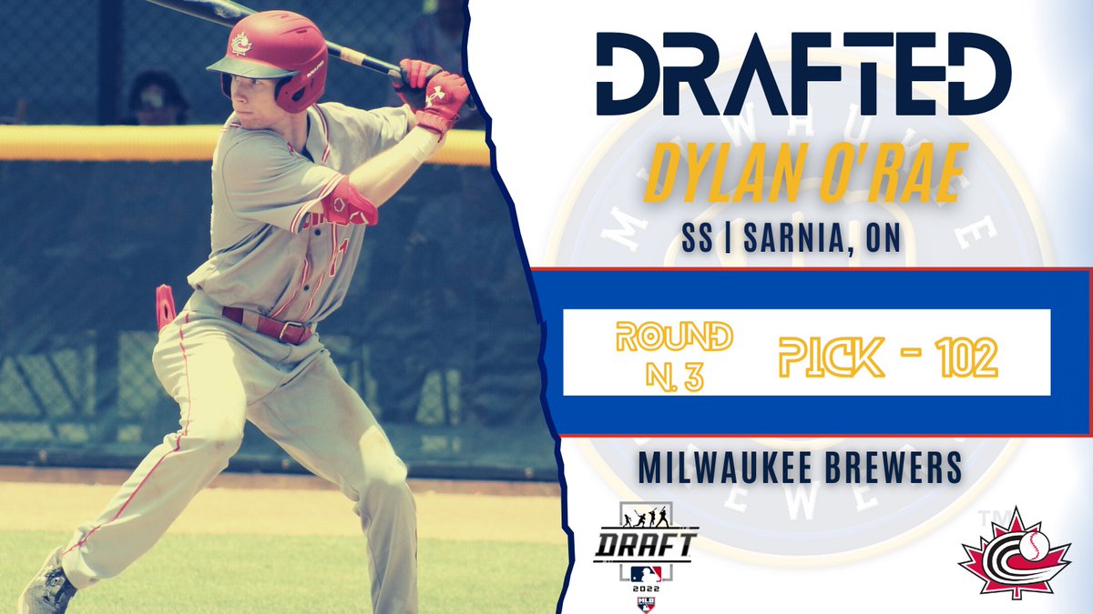 The FIRST 🇨🇦 selected in the 2022 #MLBDraft is @BaseballCANJNT member Dylan O'Rae! He goes to the @Brewers in the 3rd round, 102nd overall! Congrats, Dylan! 🇨🇦⚾️