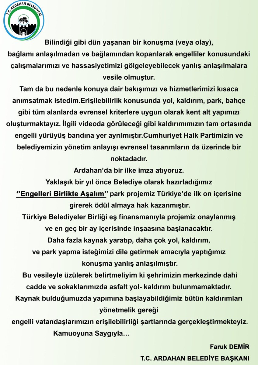 Kamuoyuna saygıyla…
