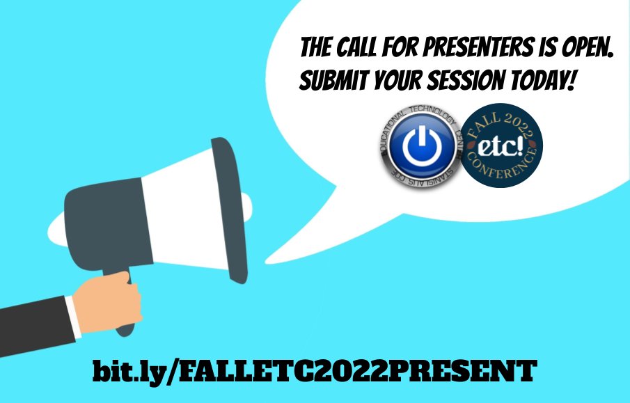 scoeetc's tweet photo. A friendly reminder that our call for presenters window is still open for #FallETC2022. Make sure to get your session(s) in!  We look forward to seeing what you submit!
https://t.co/vwN8rNeKXc
#SCOEETC
@CeresUSD https://t.co/zcWpdSL9De