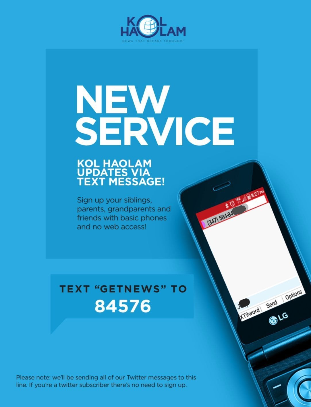 KolHaolam on Twitter: "Kol Haolam TEXT MESSAGING alerts are BACK! Text